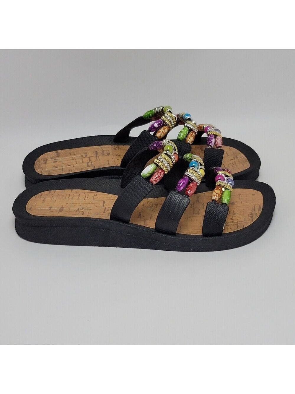 Grandco Women's Multicolor Bead Classic Cork Rubber Slides Sandals Size 9